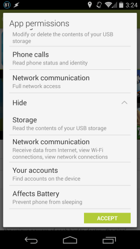Android Permissions Screen 