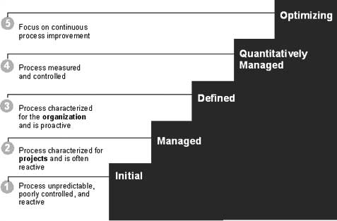 A breakdown of the CMMI-DEV five maturity levels